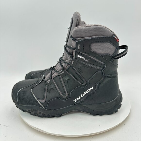 Salomon Men Size 8 Black Leather Clima Shield Waterproof Hiking Snow Boots - Picture 1 of 11